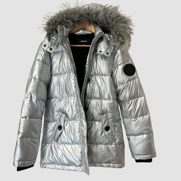 Diesel Teens Silver Metallic Winter Puffer Parka Jacket Size 16( teen) ($280) - Picture 1 of 13
